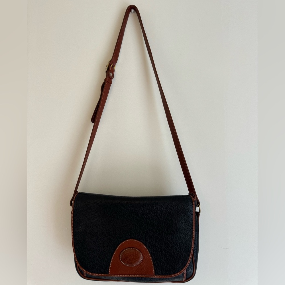 Black and Brown Crossbody Bag with Flap Closure